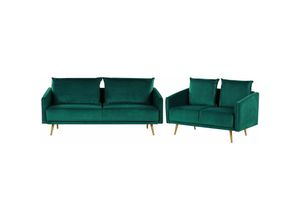 4251682254847 - Beliani - Sofa Set Grün aus Samtstoff Sitzgruppe mit Metallbeinen und abziehbaren Kissenbezüge Langlebig Glamourös Edel Zierkissen Wohnzimmer - Gold