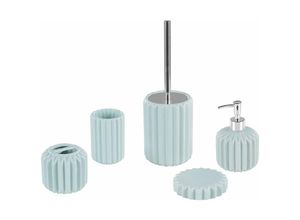 4251682254922 - Beliani - Badezimmer Set Blau Keramik 5-teilig Trinkglas Seifenschale Seifenspdender Toilettenbürste Zahnbürstenhalter Badezimmer