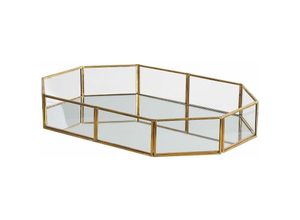 4251682255554 - Dekotablett Transparent Gold Glas Messing Spiegeleffekt Eckig Elegant