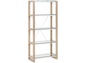 4251682256056 - Beliani - Bücherregal Heller Holzfarbton Glas Faserplatte 152 x 168 x 30 cm Skandinavischer Stil 4 Fächer Viel Stauraum Wohnzimmer Modern