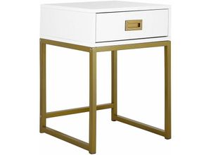 4251682256117 - Beliani - Beistelltisch Weiß mit Schublade mit Metallgestell in Gold Elegante Optik rechteckig Modern Glamourös Wohnzimmer Schlafzimmer