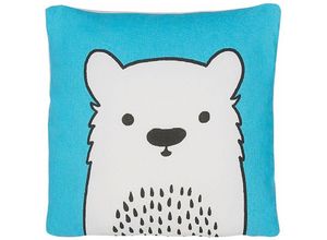 4251682256230 - Dekokissen Blau Baumwolle Tiermotiv Bärmotiv 45 x 45 cm Wohnzimmer Kinderzimmer