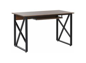 4251682256407 - Beliani - Schreibtisch Schwarz   Dunkler Holzfarbton 120 x 60 cm praktische Fächer Industrieller Stil Arbeitszimmer