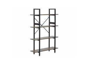 4251682256438 - Regal Schwarz Holzoptik Spannplatte Metallgestell 140 x 90 x 30 cm Industrieller Stil 4 Fächer Viel Stauraum Praktisch Wohnzimmer