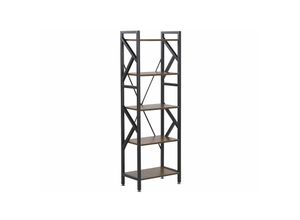 4251682256469 - Regal Schwarz Dunkler Holzfarbton mdf Platte Pulverbeschichteter Stahl 150 x 47 x 30 cm Industiell 5 Fächer Viel Stauraum Praktisch Wohnzimmer