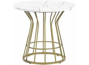 4251682256513 - Couchtisch Weiß MDF-Platte Marmor Optik Rund 50 cm mit Goldenem Metallgestell Modern Glamour Stil Sofatisch für Wohnzimmer Salon Möbel - Weiß