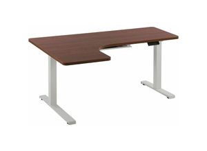 4251682256964 - Schreibtisch linksseitig Braun Spanplatte 160x110 cm mit Metallgestell Weiß elektrisch höhenverstellbar L-Form Büro Arbeitszimmer Möbel - Dunkler