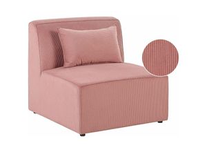 4251682257961 - Beliani - Mittelstück für Sofa Rosa Polsterbezug aus Cord mit Rückenlehne Modernes Retro Design Wohn- und Arbeitszimmer Flur Diele Salon Möbel