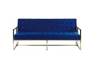 4251682258388 - Beliani - Sofa Blau Samtstoff Gestell in Gold 3-Sitzer Schlaffunktion Zeitgenössisch Wohnzimmer