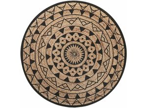 4251682258500 - Beliani - Teppich Beige   Schwarz ⌀ 140 cm aus Jute Kurzflor mit Rosettenmuster Fußbodenaccessoire Vorleger Rund Boho Stil Modernes Design