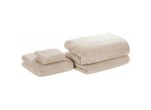 4251682258623 - Beliani - Badehandtuch 4er Set Beige Baumwolle 30x50 cm   50x100 cm   70x140 cm   100x150 cm Frottee Handtücher in verschiedenen Größen