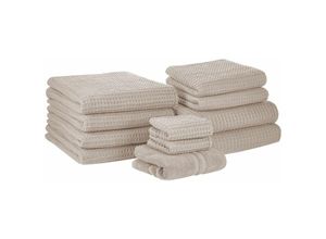 4251682258654 - Badehandtuch Set mit Badematte 11-teilig Beige Baumwolle Zero-Twist-Garn verschiedene Größen Badezimmer Ausstattung