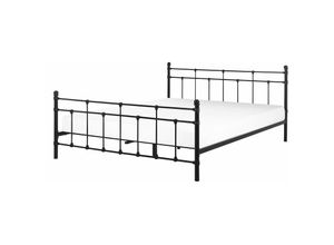 4251682259286 - Bett Schwarz Metall mit Lattenrost 140 x 200 cm hohem Kopfteil dekorative Sprossen Klassisch für Mädchen Jugendzimmer Schlafzimmer