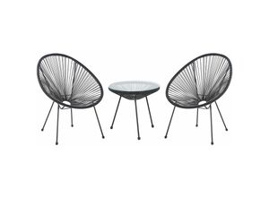 4251682259651 - Balkonset Schwarz Polyrattan Beistelltisch mit 2 Stühlen Spaghetti-Optik Modern Mexikanischer Stil Outdoor Balkon Terrasse Garten Möbel - Schwarz