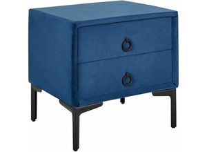 4251682259811 - Beliani - Nachttisch Marineblau Samtstoff mit 2 Schubladen Schwarze Metallbeine Modern Schubladenschrank Nachtschrank für Schlafzimmer