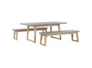 4251682260152 - Gartenmöbel Set Tisch 2 Bänken Grau   Heller holzfarbton Faserzement   Akazienholz Indoor & Outdoor Garten Schlafzimmer Wohnzimmer