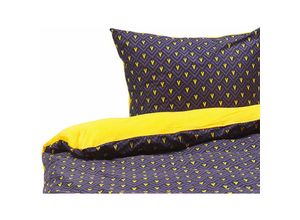 4251682260329 - Bettwäsche Set Dunkelblau Gelb aus Baumwolle 135 x 200 cm Kopfkissenbezug Deckenbezug Praktisch Schlafzimmereinrichtung Modernes Design 4251682260329 - Bettwäsche Set Dunkelblau Gelb aus Baumwolle 135 x 200 cm Kopfkissenbezug Deckenbezug Praktisch Schlafzimmereinrichtung Modernes Design