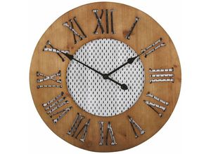 4251682260718 - Beliani - Wanduhr Dunkler Holzfarbton und Weiß ø 60 cm Rund Römische Zahlen im Modernen Look für Wohnzimmer für Küche