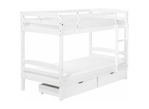 4251682260756 - Hochbett mit Bettkasten Weiß Kiefernholz 2 Lattenroste 90 x 200 cm Leiter Modern Etagenbett für 2 Personen Schlafzimmer Ausstattung