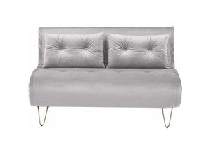 4251682261128 - Beliani - Schlafsofa 2-Sitzer Grau Samtstoff Zierkissen Metallbeine in Gold verstellbare Rückenlehne Minimalistisch Glamourös Wohnzimmer