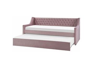 4251682261623 - Beliani - Tagesbett Rosa Samtstoff 90 x 200 cm Ausziehbar Mit Lattenrost Nieten Modern Glamour - Rosa