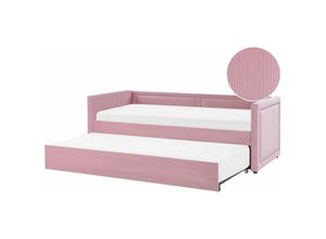 4251682261647 - Tagesbett Rosa Cord 90 x 200 cm Doppelbett Ausziehbar mit Lattenrost Nieten Jugendbett Modern Glamour Schlafzimmer Wohnzimmer