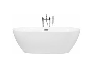 4251682261920 - Beliani - Badewanne Weiß Acryl Oval Freistehend 150 x 75 cm mit Überlaufsystem Modern Badezimmer Ausstattung