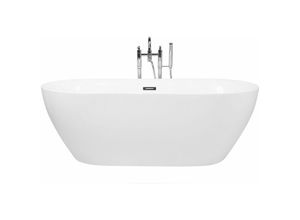 4251682261937 - Beliani - Badewanne Weiß Acryl Oval Freistehend 160 x 75 cm mit Überlaufsystem Modern Badezimmer Ausstattung