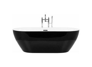 4251682261951 - Beliani - Badewanne Schwarz Acryl Oval Freistehend 150 x 75 cm mit Überlaufsystem Modern Badezimmer Ausstattung