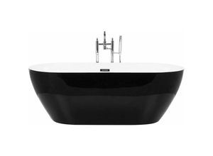 4251682261968 - Beliani - Badewanne Schwarz Acryl Oval Freistehend 160 x 75 cm mit Überlaufsystem Modern Badezimmer Ausstattung