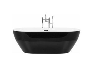 4251682261975 - Beliani - Badewanne Schwarz Acryl Oval Freistehend 180 x 80 cm mit Überlaufsystem Modern Badezimmer Ausstattung