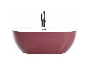 4251682261982 - Beliani - Badewanne Burgunderrot Acryl Oval Freistehend 170 x 80 cm mit Überlaufsystem Modern Badezimmer Ausstattung