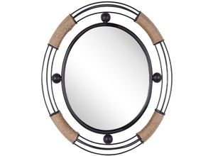 4251682262750 - Beliani - Wanspiegel Schwarz u Braun Metall Jute Oval 50 x 55 cm Modern für Wohnzimmer Schlafzimmer