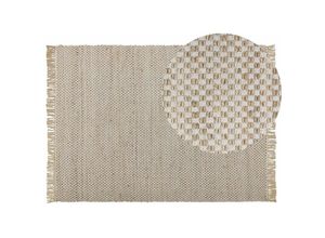 4251682263177 - Teppich Beige Jute und Baumwolle 140 x 200 cm mit Fransen Kurzflor rechteckig Boho Stil Wohnzimmer Arbeitszimmer Schlafzimmer