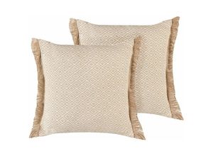 4251682263658 - Dekokissen Beige Sandbeige 45x45cm 2er Set Polsterbezug mit Füllung Fransenkissen geometrisches Muster mit Fransen Wohnzimmer Quadratisch Boho - Beige