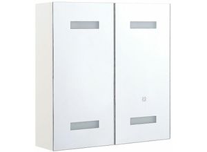 4251682264549 - Bad Spiegelschrank Weiß Sperrholzplatte 2 türig 60x60 cm mit 4 LED-Leisten Fächern Wandeinbau Modern Trendy Badezimmer Möbel