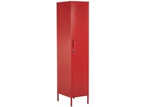 4251682265485 - Beliani - Metallschrank Rot Stahl 185cm hoch Modern mit abschließbarer Tür Kleiderstange 2 Türhaken 5 Fächern Wohnzimmer Schlafzimmer Flur Büro