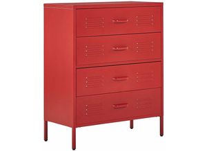 4251682265669 - Beliani - Hohe Kommode Rot Stahl 40x80x102 cm mit 4 Schubladen Mehrzweckschrank für Büro Schlafzimmer Wohnzimmer Kinderzimmer Bad