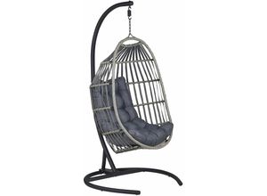 4251682266130 - Beliani - Hängesessel Grau Rattan mit schwarzem Gestell inkl Kissen Outdoor Indoor Modern Boho Stil Garten Wohnzimmer Terrasse - Grau