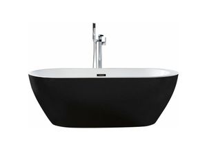 4251682266246 - Beliani - Freistehende Badewanne Schwarz 150 x 75 cm aus glänzendem Sanitäracryl ovale Form Badezimmerzubehör Elegantes Modernes Design