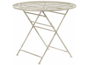 4251682266338 - Beliani - Gartentisch Cremeweiß Metall Rund Klappbar 90 cm Balkon Terrasse Garten Romantisch - Weiß