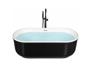 4251682267205 - Badewanne Schwarz-Weiß 170 x 80 cm Sanitäracryl Freistehend Oval geschwungene Form Elegant Badezimmer - Schwarz