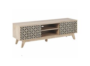 4251682267281 - Beliani - tv Möbel Braun   Heller Holzfarbton mdf Platte 45 x 140 x 40 cm Regal Schrank Retro Elegant Schwarzes Geometrisches Muster Multifunktional