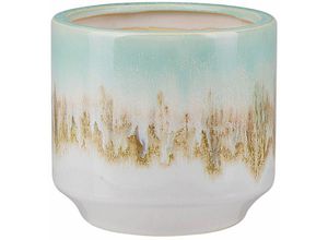 4251682267489 - Beliani - Blumenvase Mehrfarbig Weiß Mintgrün Gold Steinzeug Handgefertigt 15 cm Wasserdicht Deko Accessoires Wohnzimmer Schlafzimmer Flur Kamin