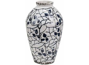 4251682267526 - Beliani - Blumenvase Weiß Steinzeug Handgefertigt 20 cm mit Blauem Blumenmotiv Wasserdicht Deko Accessoires Wohnzimmer Schlafzimmer Flur Kamin