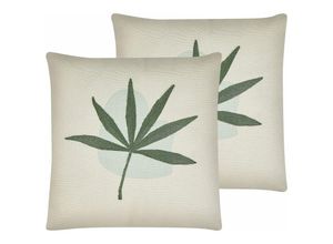 4251682267663 - Beliani - Dekokissen 2er Set Grün Stoffbezug mit Polyester-Füllung 45x45 cm bestickt Blattmotiv Accessories Wohn- u Schlafzimmer Flur Diele