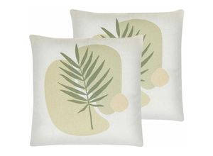 4251682267854 - Beliani - Dekokissen 2er Set Grün und Beige Stoffbezug mit Polyester-Füllung 45x45 cm Palmenmotiv Accessories Wohn- u Schlafzimmer Flur Diele