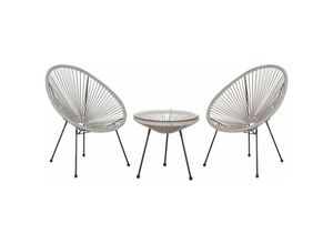 4251682268264 - Beliani - Balkonset Hellgrau Polyrattan Beistelltisch mit 2 Stühlen Spaghetti-Optik Modern Mexikanischer Stil Outdoor Balkon Terrasse Garten Möbel