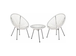 4251682268295 - Beliani - Balkonset Weiß Polyrattan Beistelltisch mit 2 Stühlen Spaghetti-Optik Modern Mexikanischer Stil Outdoor Balkon Terrasse Garten Möbel