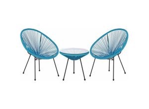 4251682268301 - Balkonset Blau Polyrattan Beistelltisch mit 2 Stühlen Spaghetti-Optik Modern Mexikanischer Stil Outdoor Balkon Terrasse Garten Möbel - Schwarz